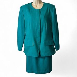 Vintage 90s Atrium Collection Teal Skirt Suit Set